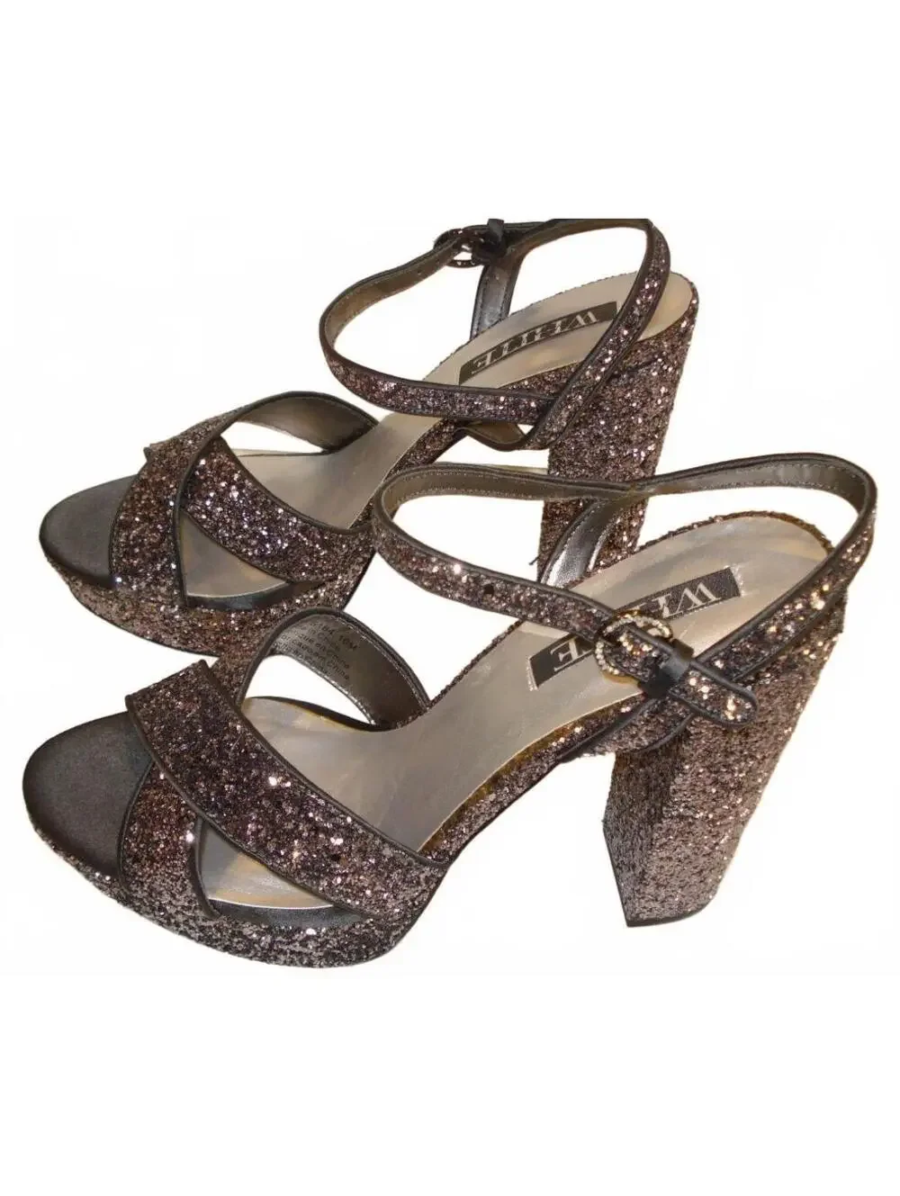 BNWT White by Vera Wang Grey & Black Glitter Heels / Sandals Women's Size 10